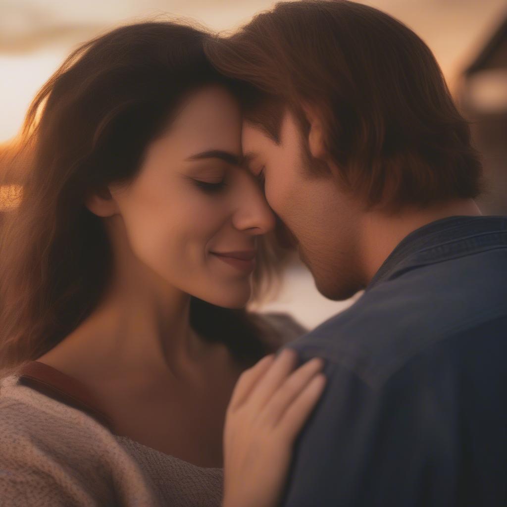 Romantic couple embracing, the man whispering "I love you" to his wife.