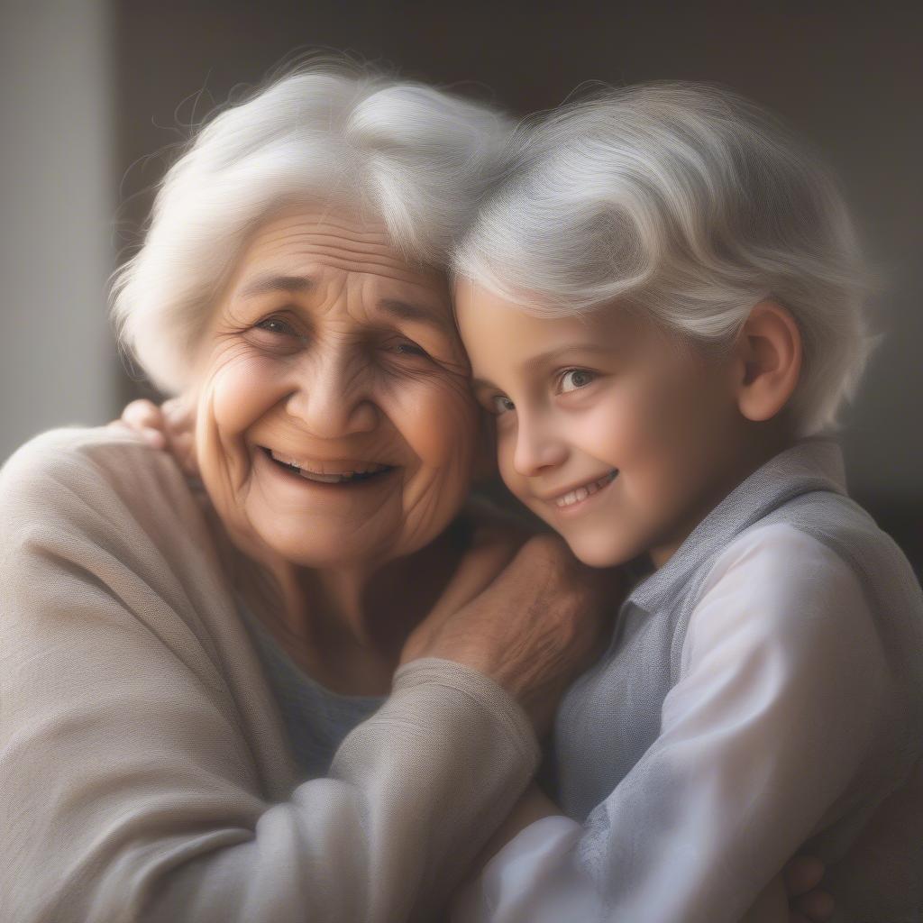 A heartwarming photo of a grandchild hugging their grandma