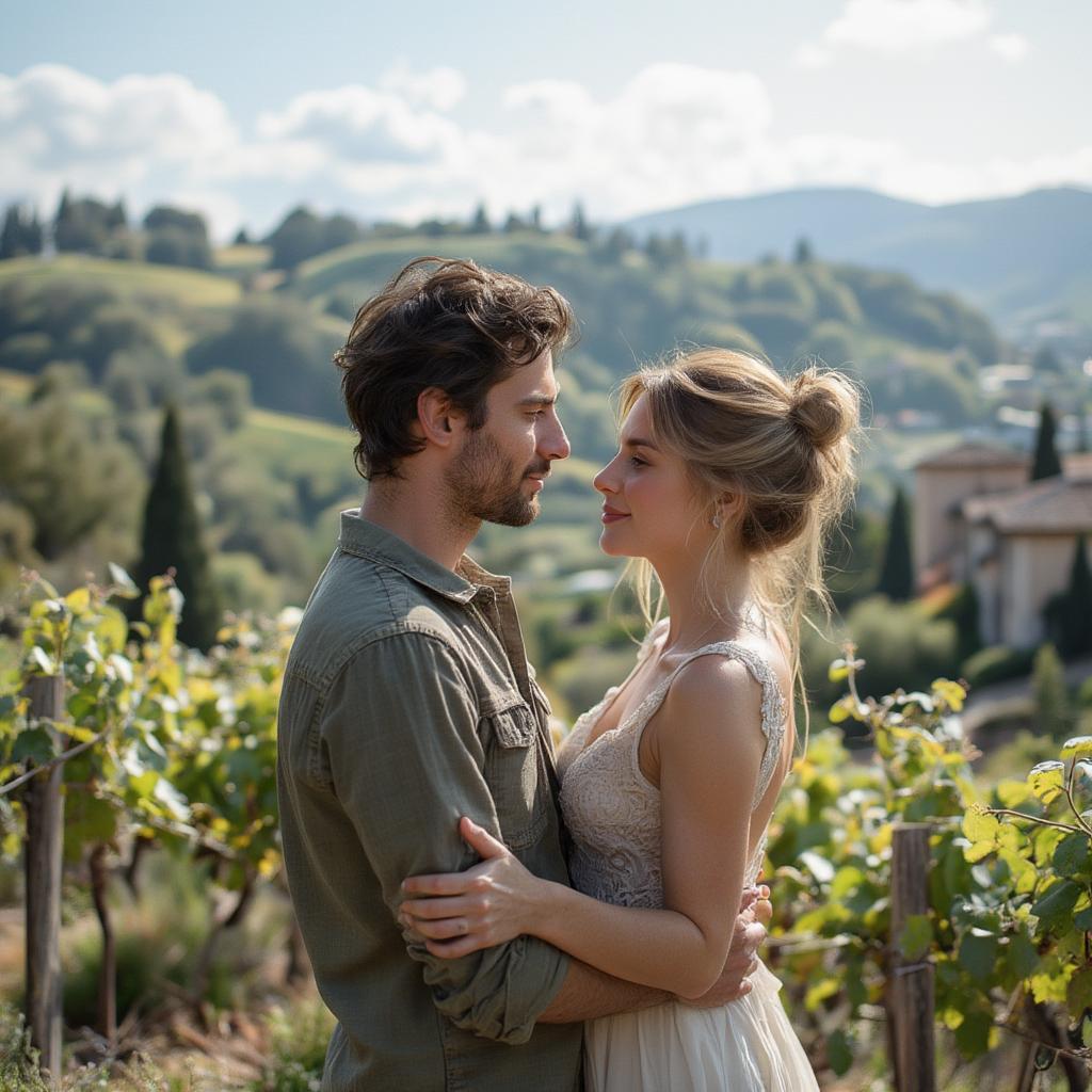 Couple embracing in a scenic Italian setting