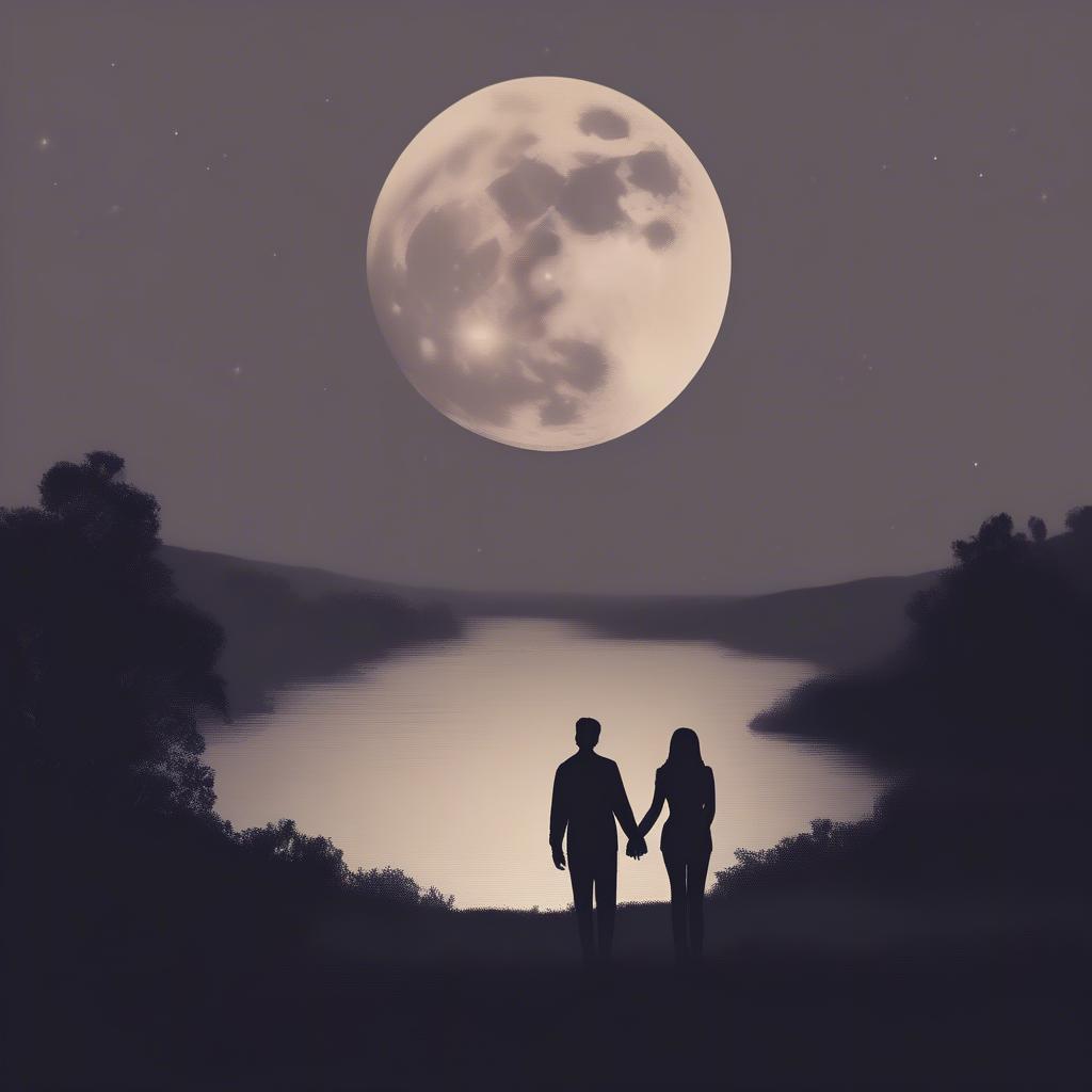 Couple Silhouetted Against the Moon