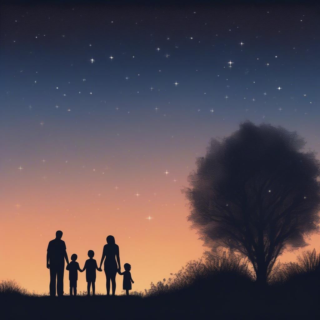 Family holding hands under the stars