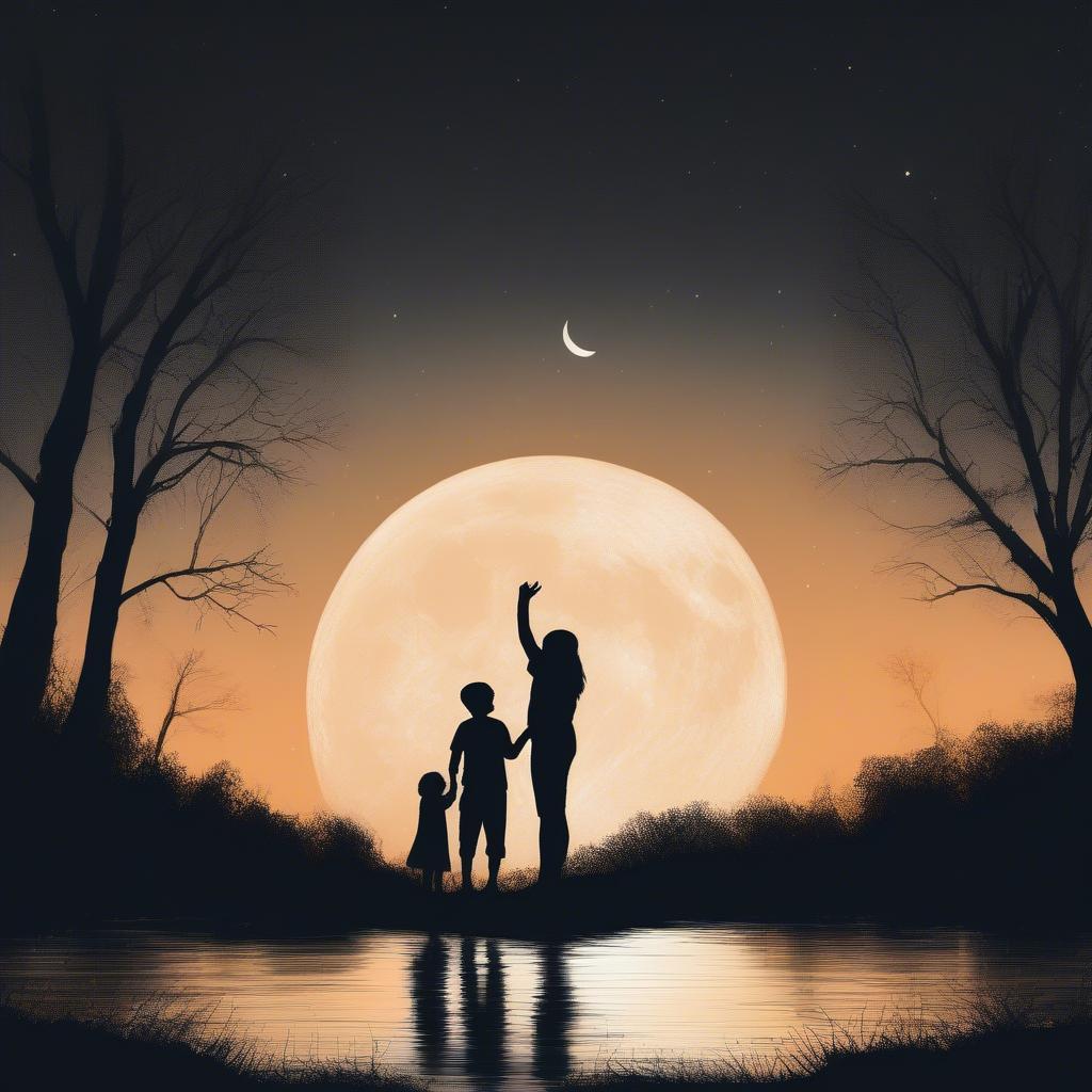 Parent and Child Embracing Under the Moonlight