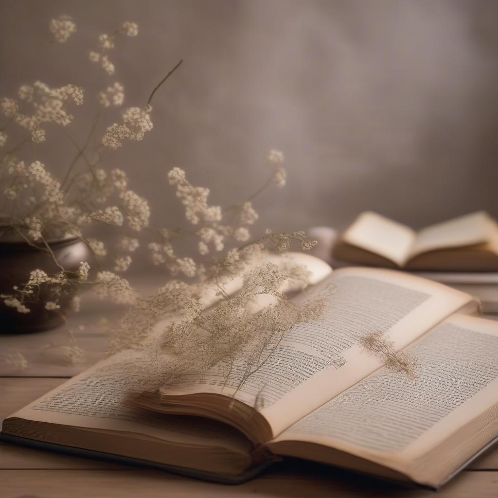 An open book with pressed flowers, highlighting the power of words to inspire love, life, and happiness.