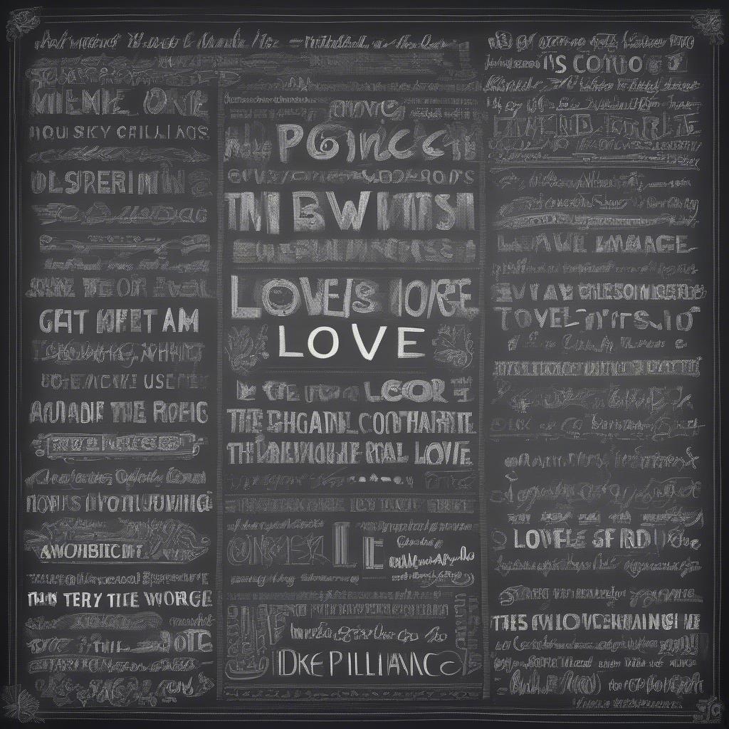 Inspiring love quotes written on a chalkboard.