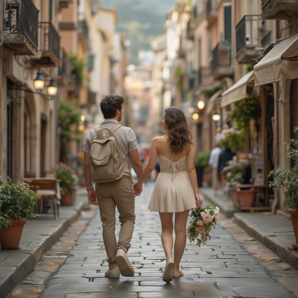 A couple holding hands in Italy