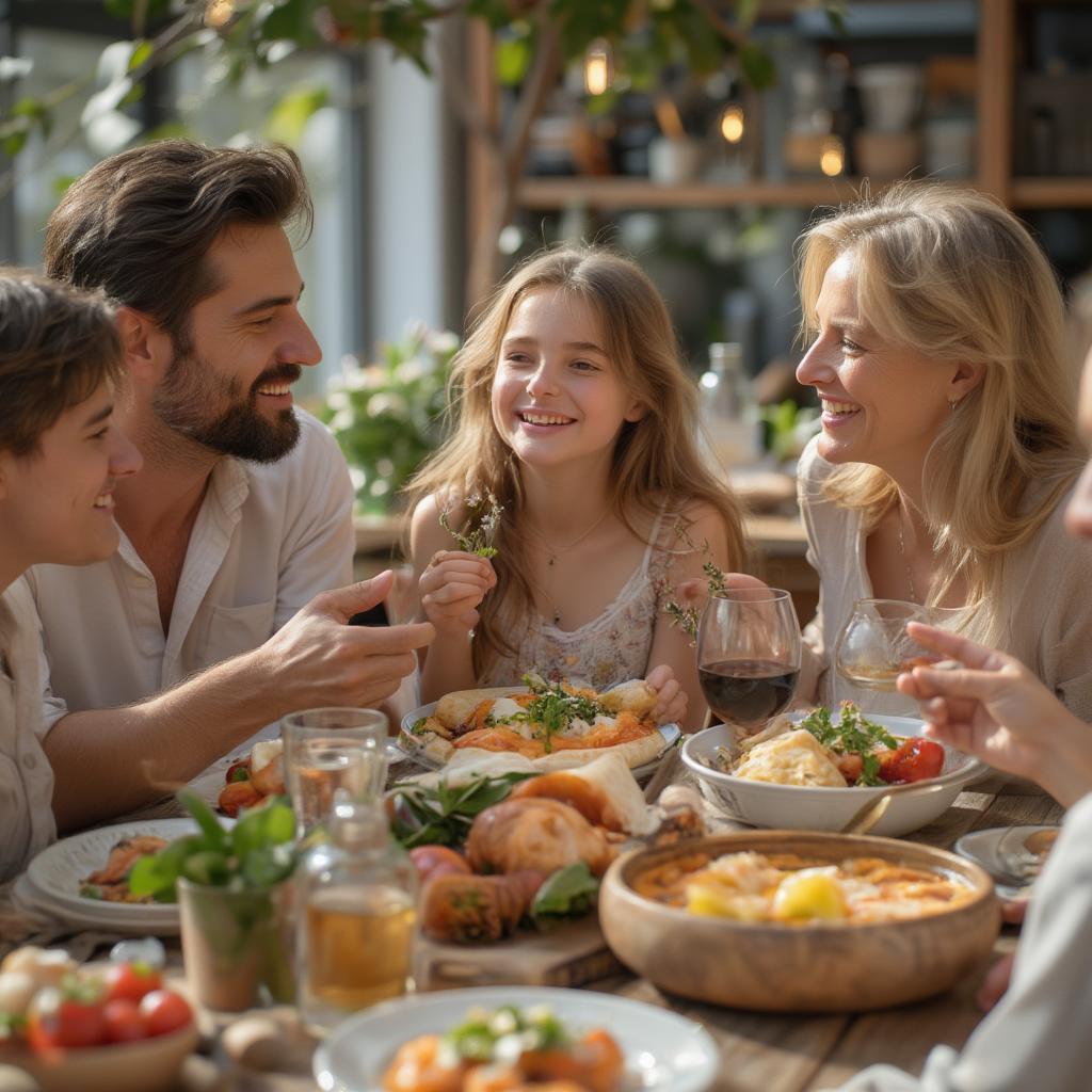 A family sharing a meal together, expressing their love and affection for each other