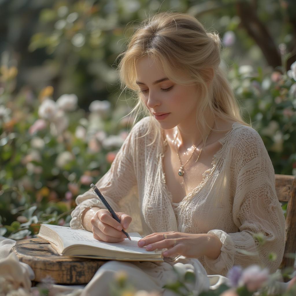 A woman writing in a journal, processing emotions