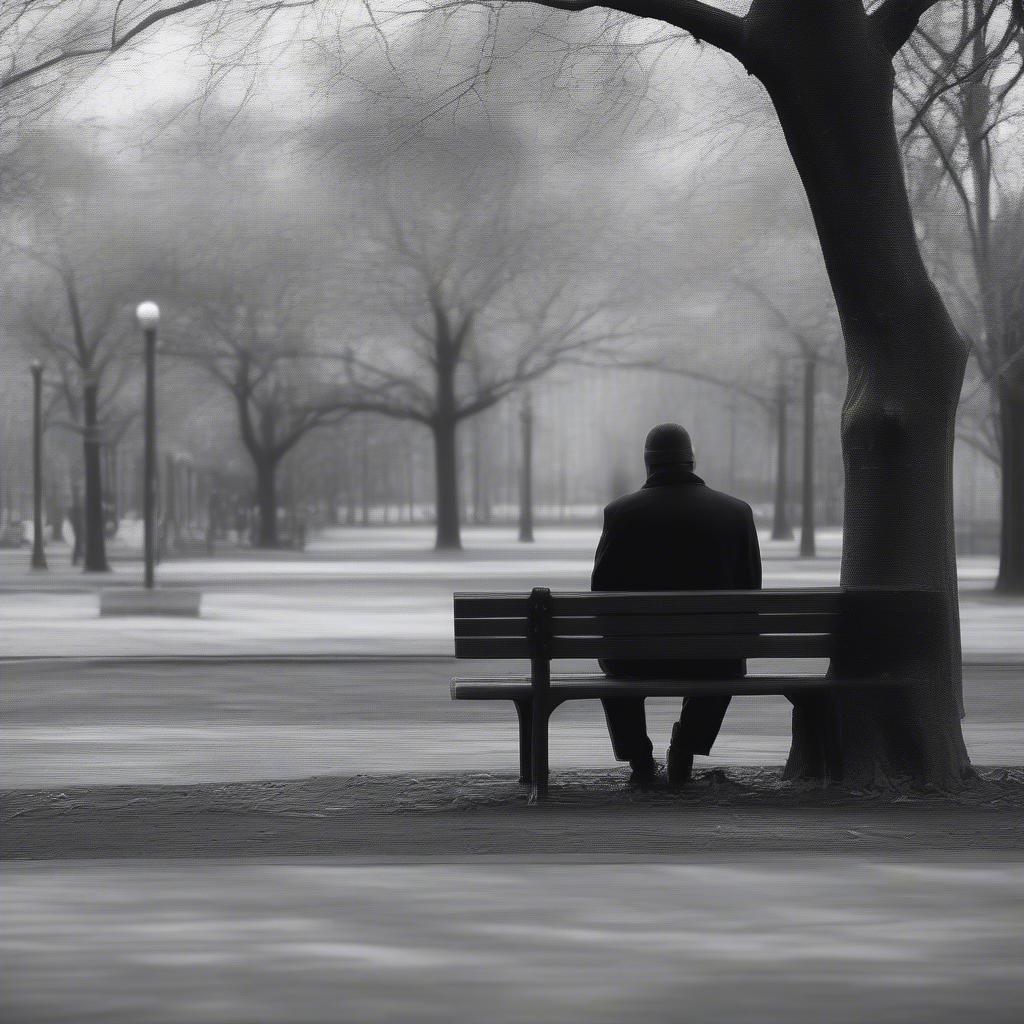 Man Sitting Alone on a Bench, Distant and Unresponsive