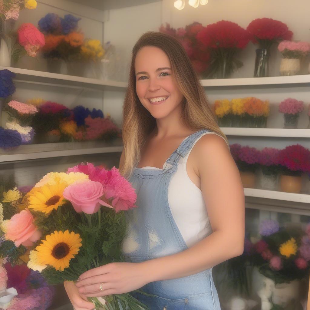 Lauren arranging flowers in her shop