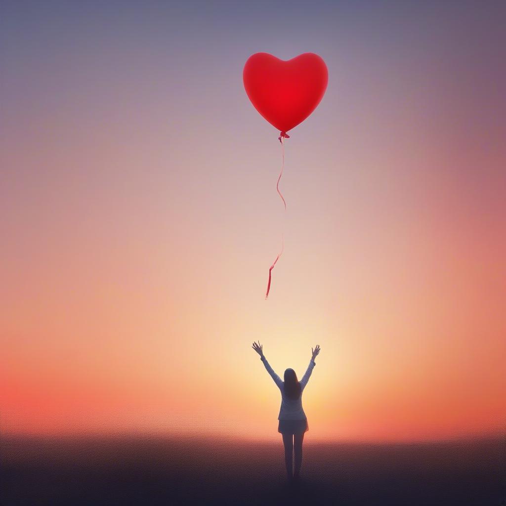 A person letting go of a symbolic heart-shaped balloon