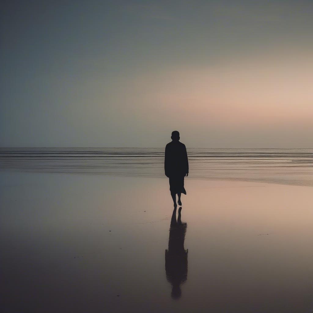 Lonely Figure with Bangla Sad Quote on Beach