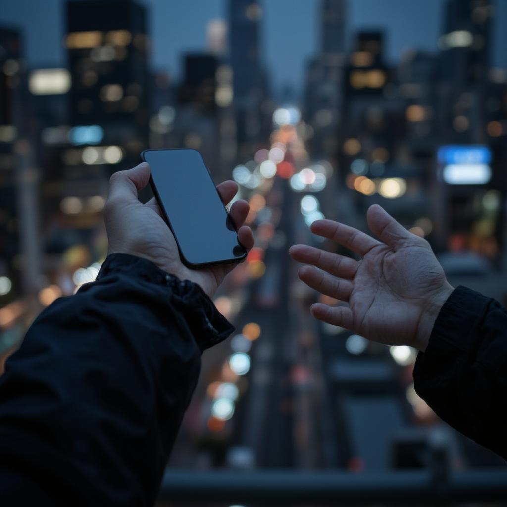 Couple Holding Hands Through Phone Screen