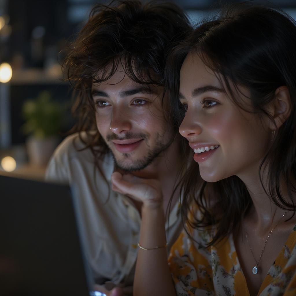 Couple on a video call, bridging the distance with technology