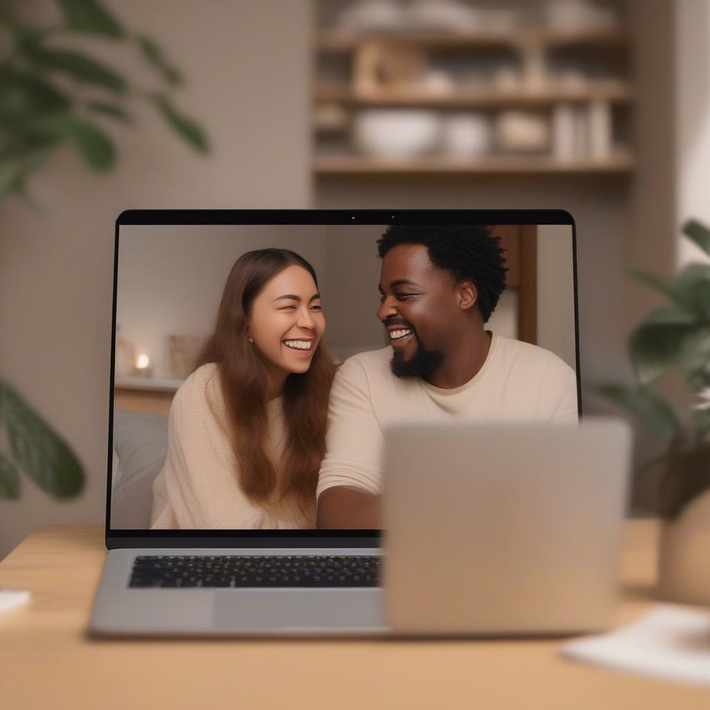 Couple connecting through video call in a long-distance relationship.