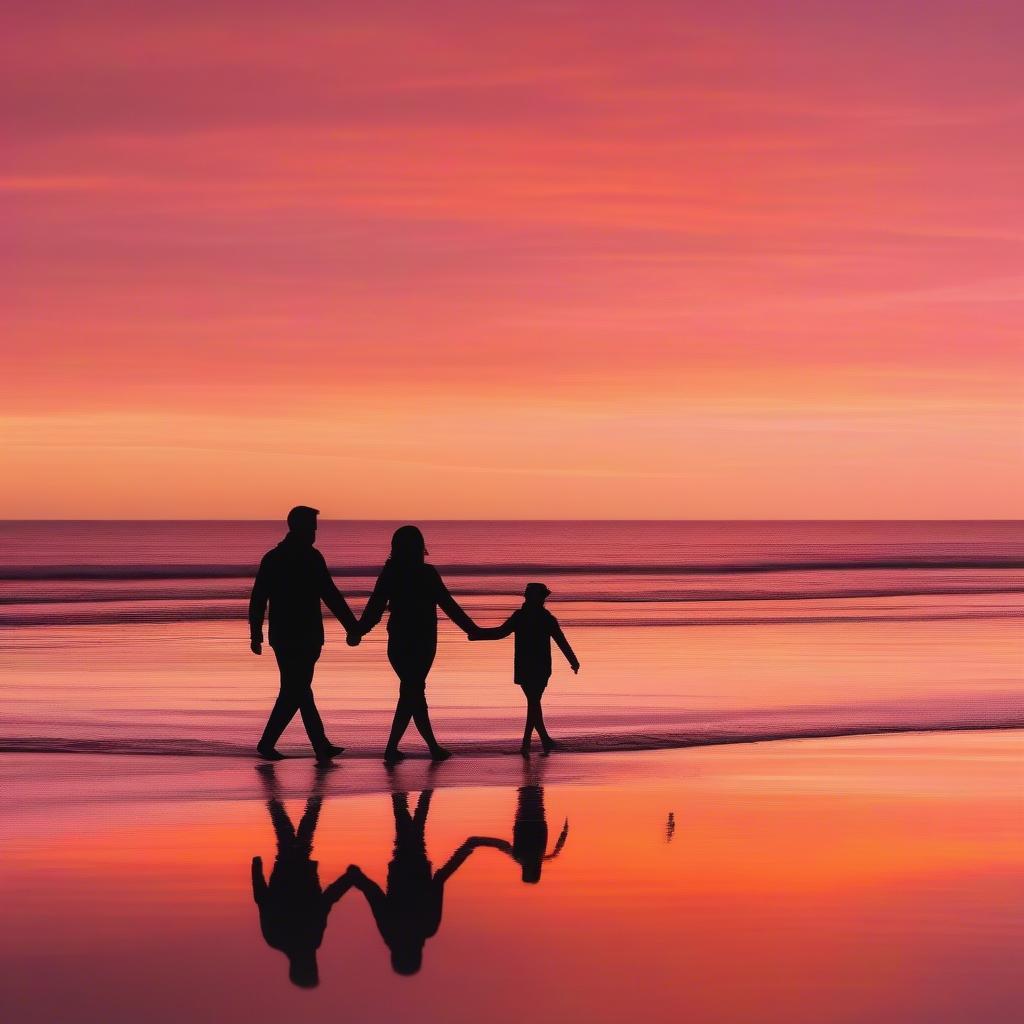 Couple holding hands walking on a beach