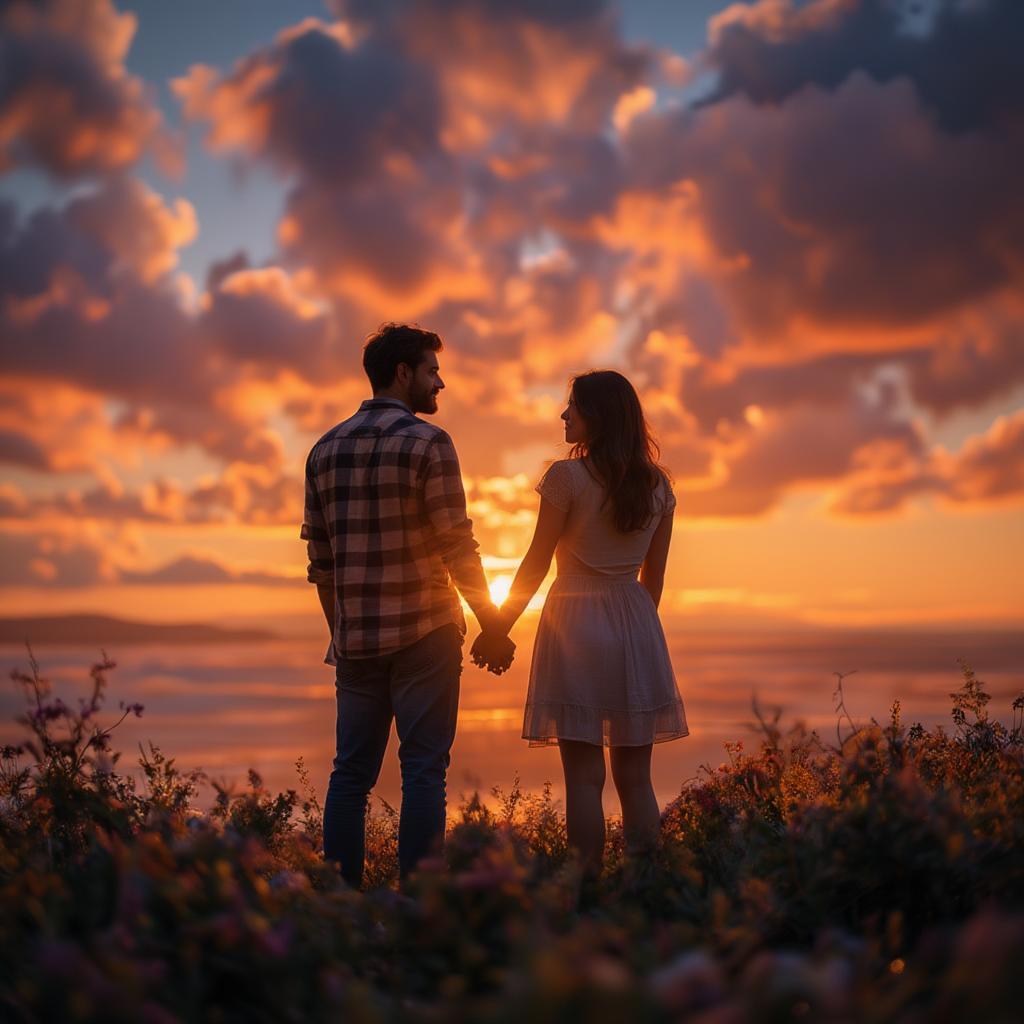 Couple Holding Hands at Sunset