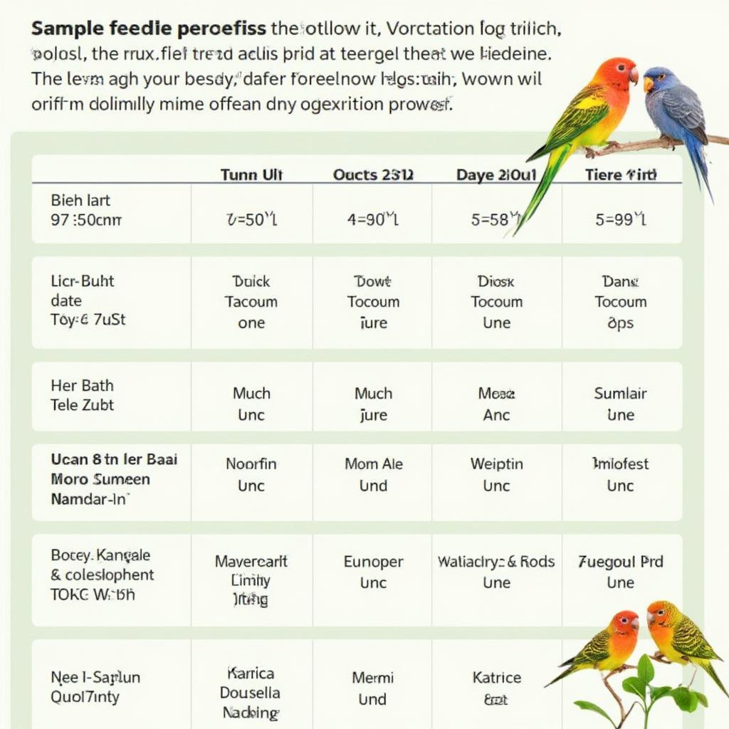 Love birds feeding schedule chart