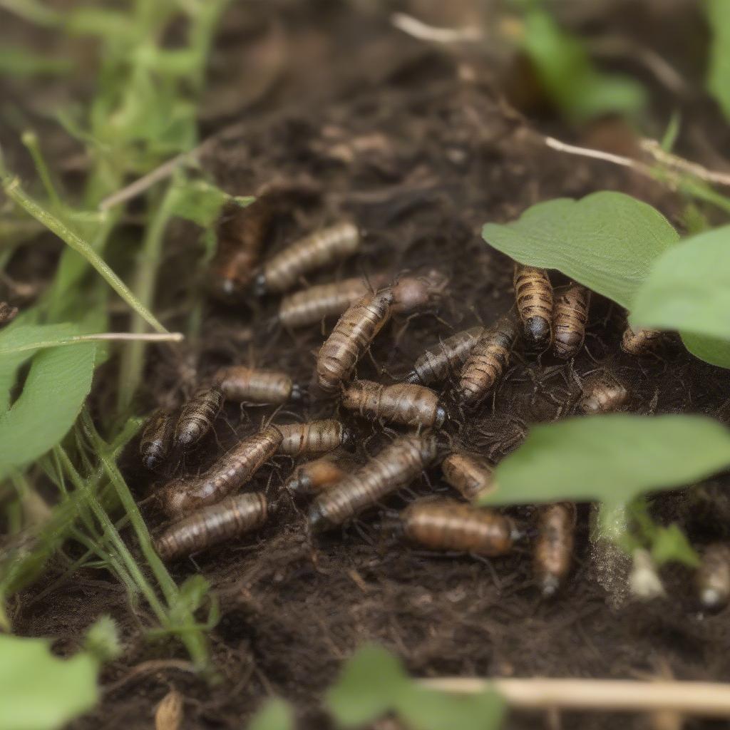 Love Bug Larvae Decomposing Organic Matter