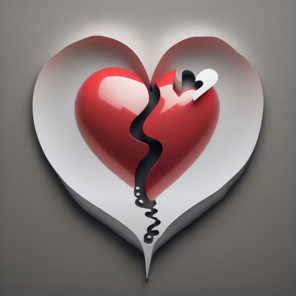 Confused about love? A heart divided by a question mark symbolizes the uncertainty of love.