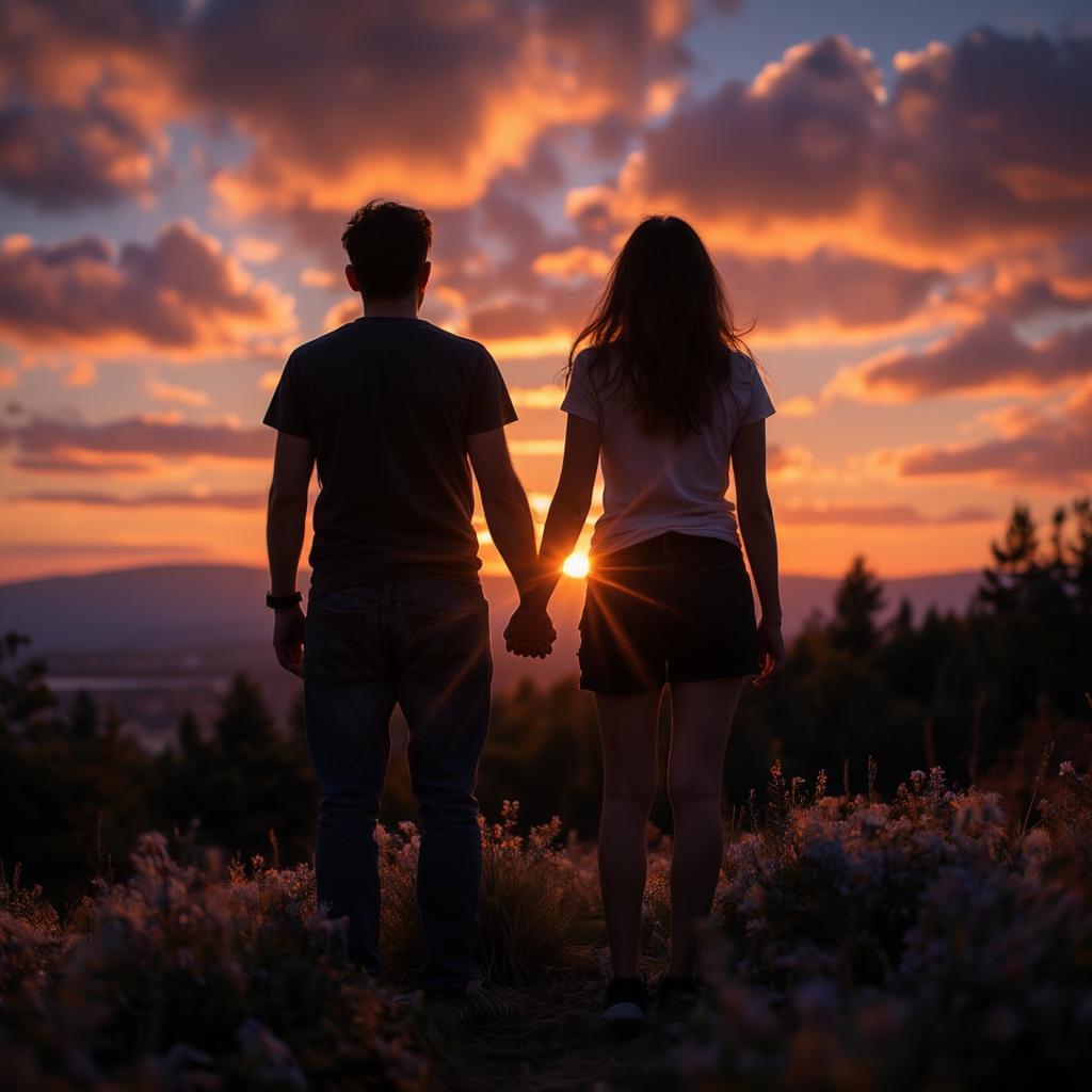 Couple Silhouetted Against a Sunset Holding Hands - Love Devotion Quotes