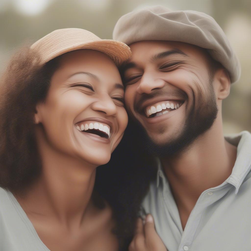 Couple laughing together, showcasing the joy and connection fostered by love hard quotes.