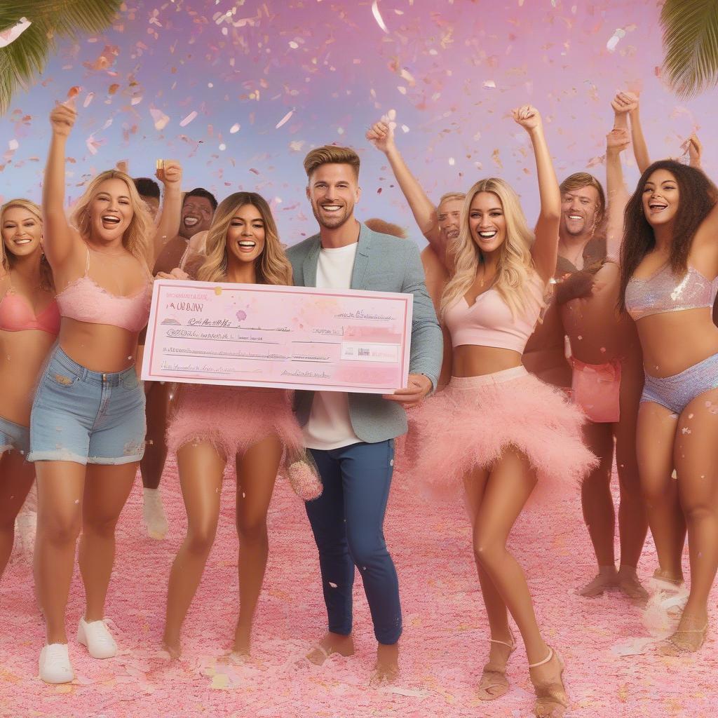 Love Island Winners Celebrating with the Cash Prize