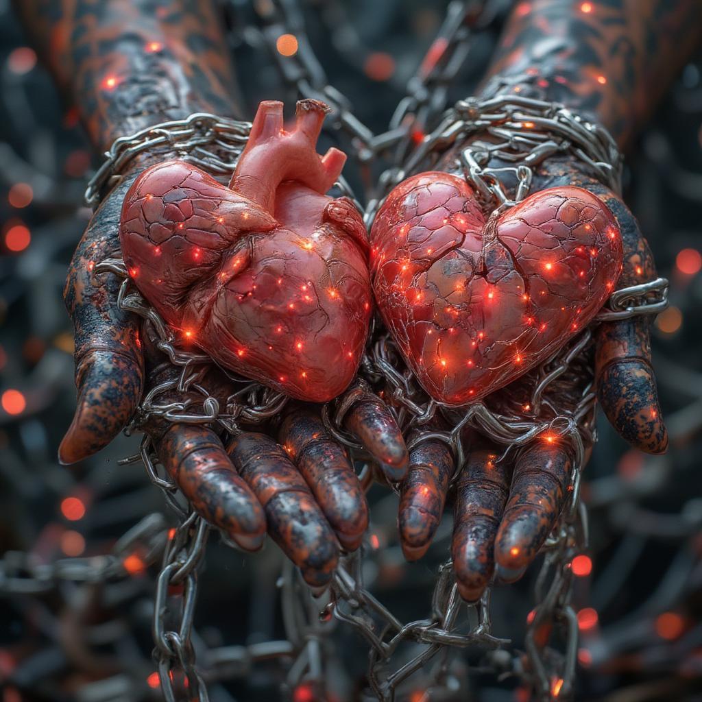 Love, Loyalty, and Betrayal in Hip Hop Relationships: A symbolic image depicting a tangled web of hearts, chains, and broken promises.