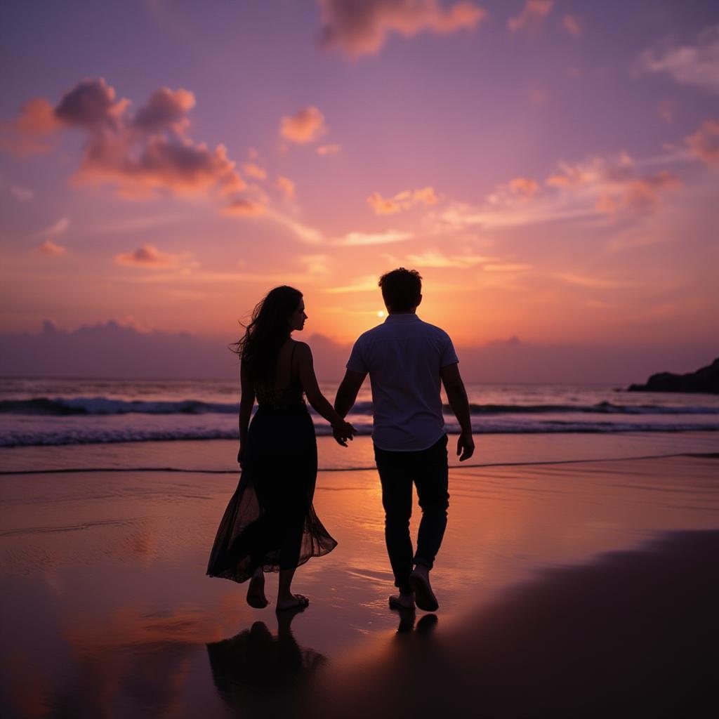 Couple Holding Hands at Sunset