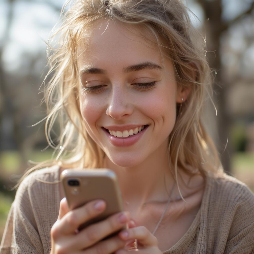 Woman Smiling with Phone - Daily Inspiration Love Quotes