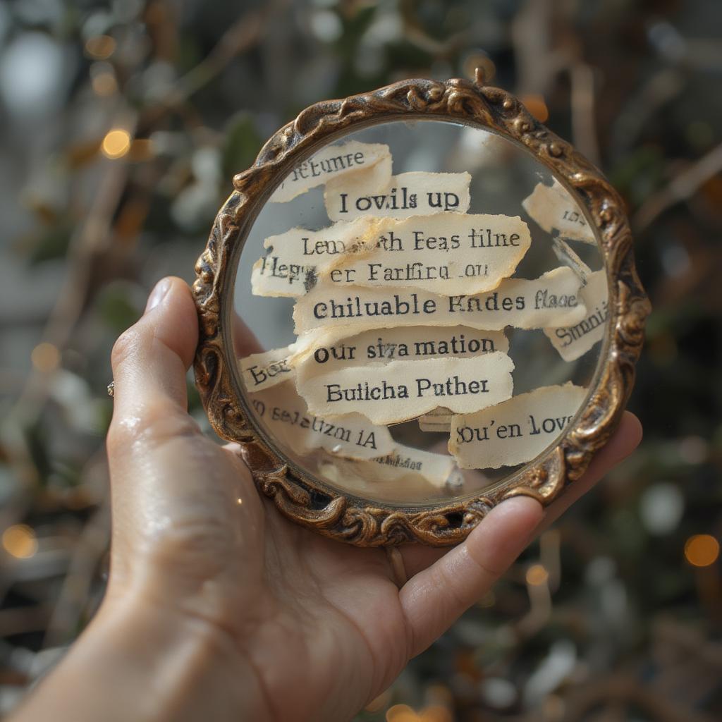 A mirror reflecting various love quotes, symbolizing self-reflection