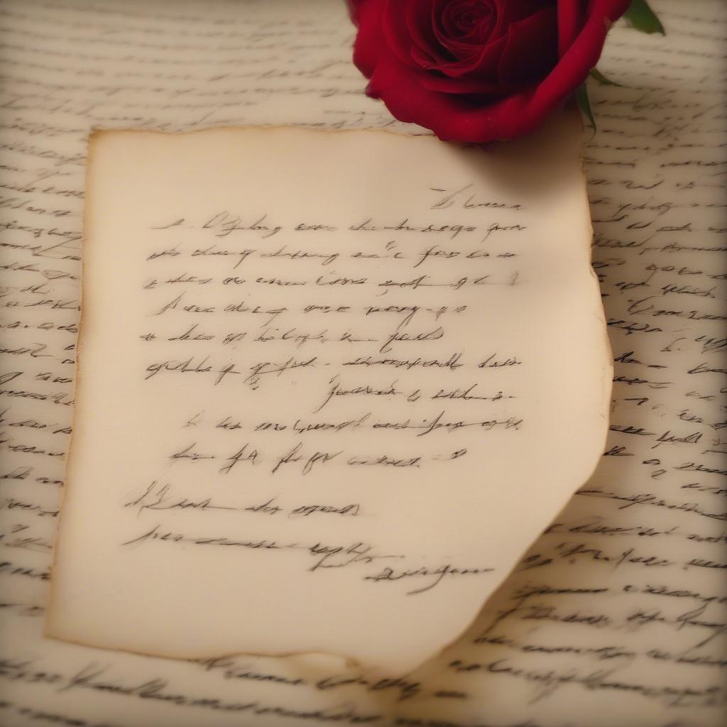 Handwritten love song lyrics on a note