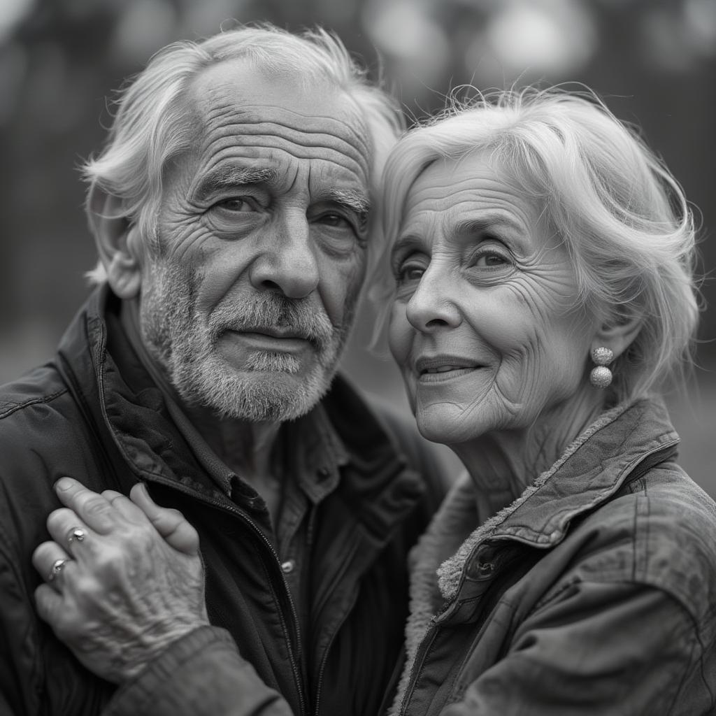 An elderly couple holding hands, representing enduring love.