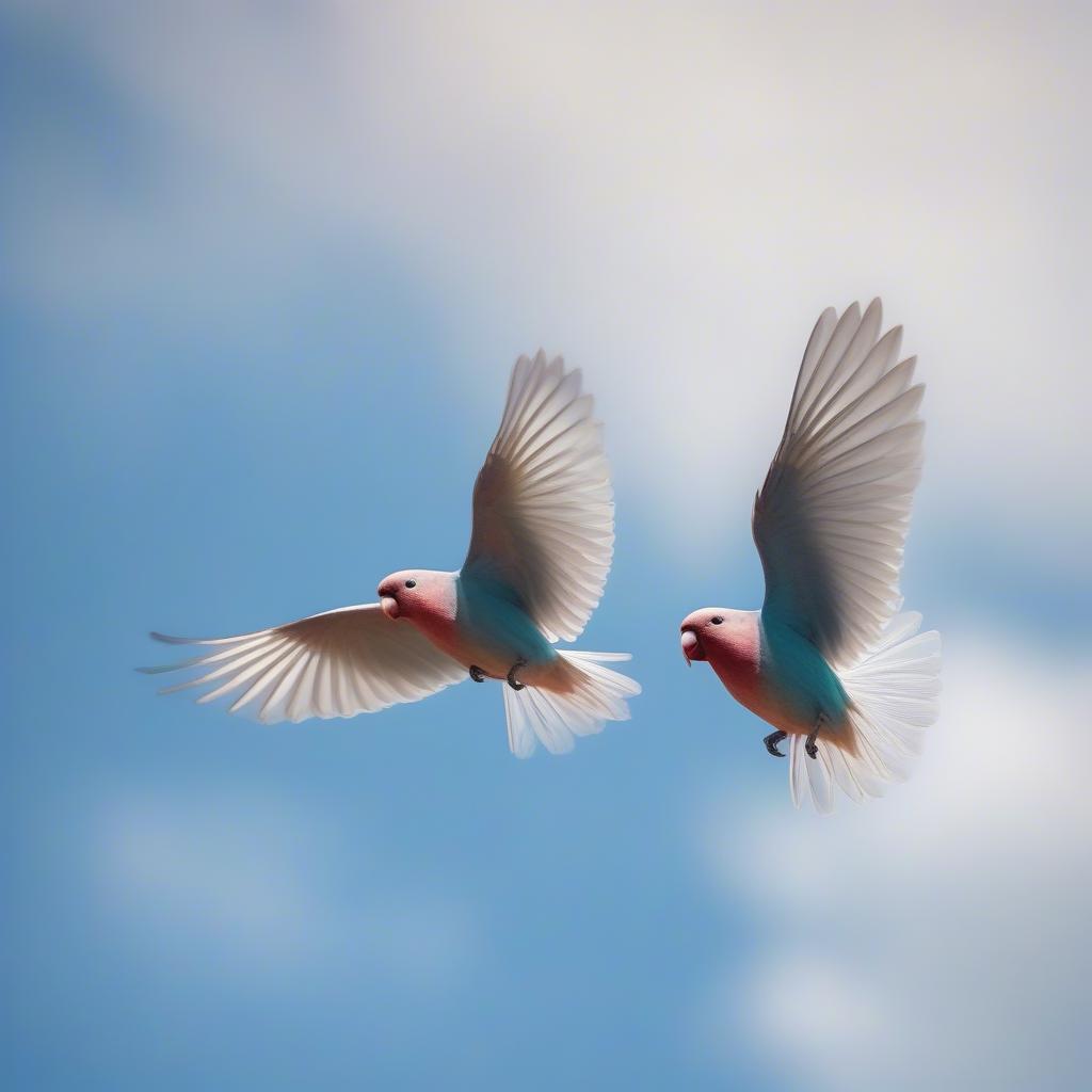 Lovebirds Soaring Through the Sky