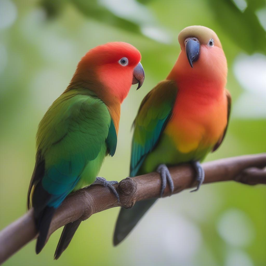 Lovebirds Perched on a Branch