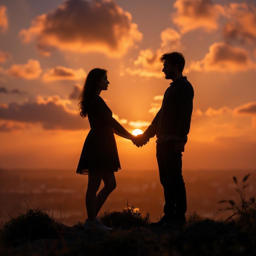 Silhouette of a couple at sunset, symbolizing loyal love