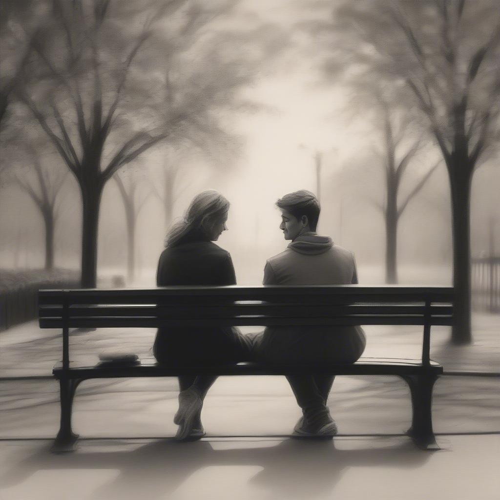 Making Amends: A couple sits on a bench, holding hands, looking into each other's eyes with a mix of hope and understanding.