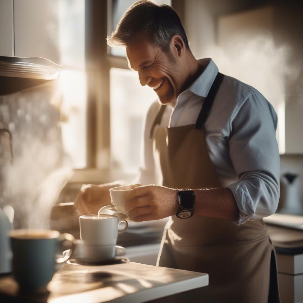 Making coffee for wife in the morning