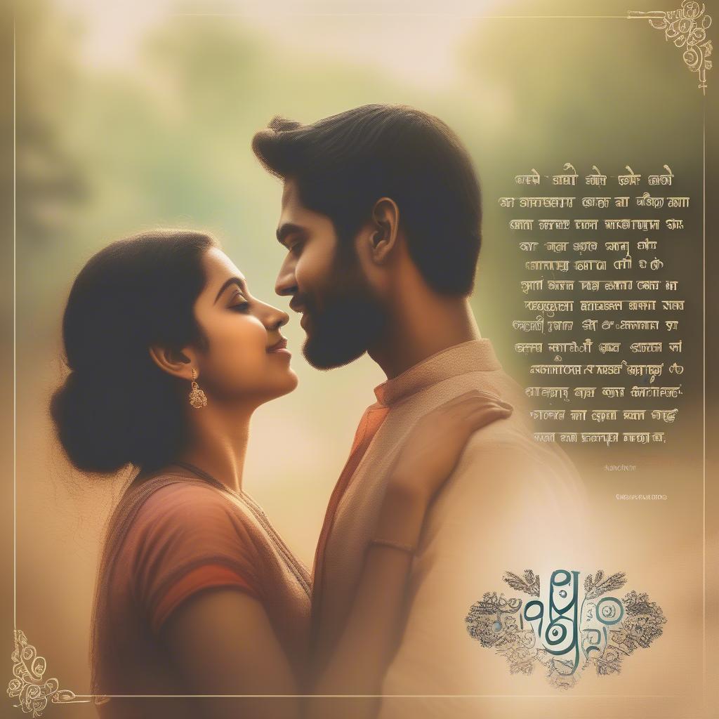 Couple embracing with a Malayalam love quote overlay