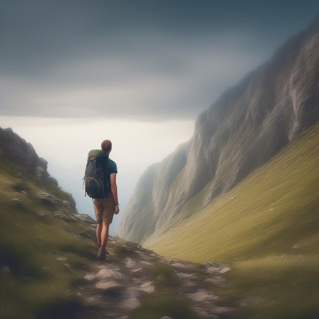 Man Enjoying a Solo Hike in the Mountains