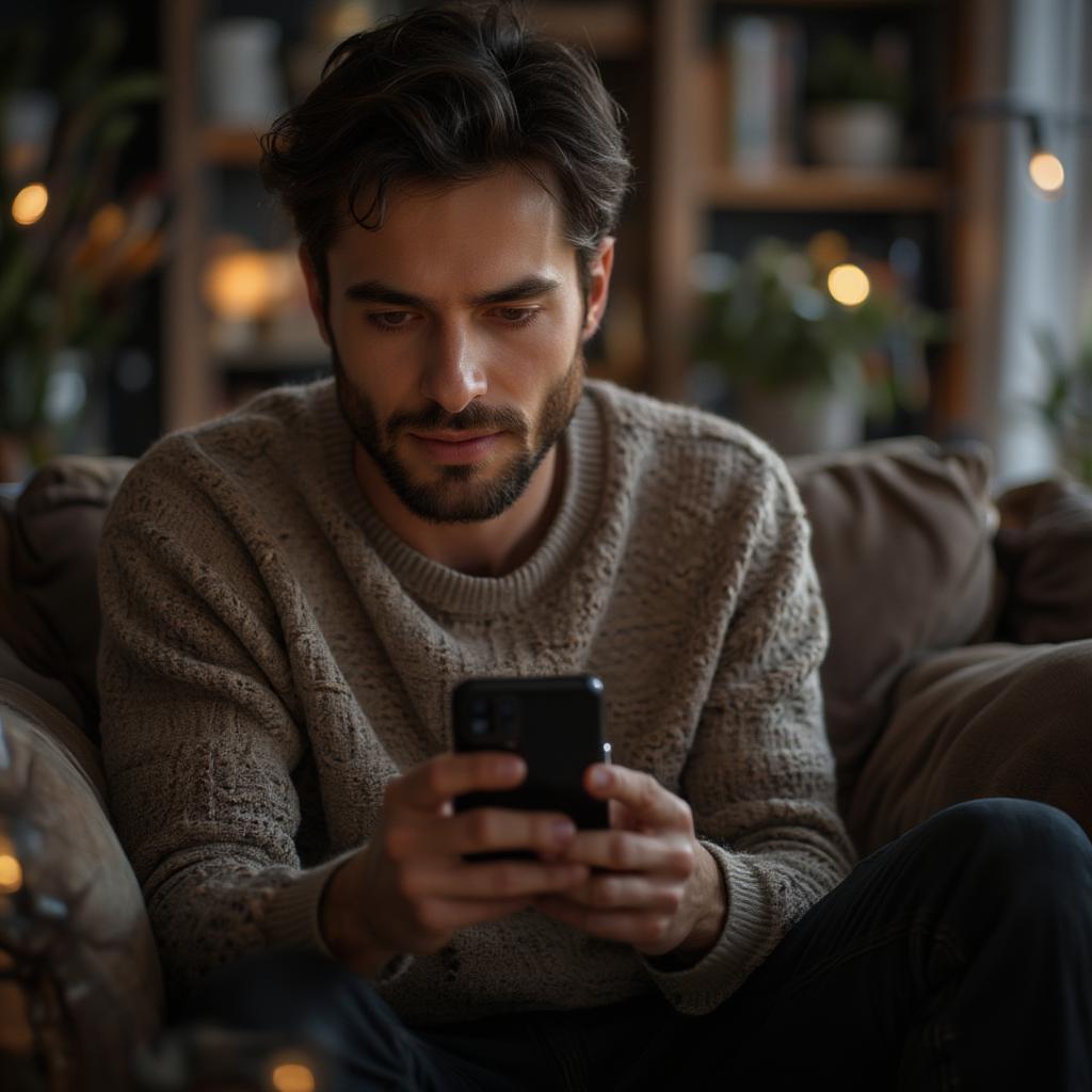 Man Reading Love Quotes on his Phone