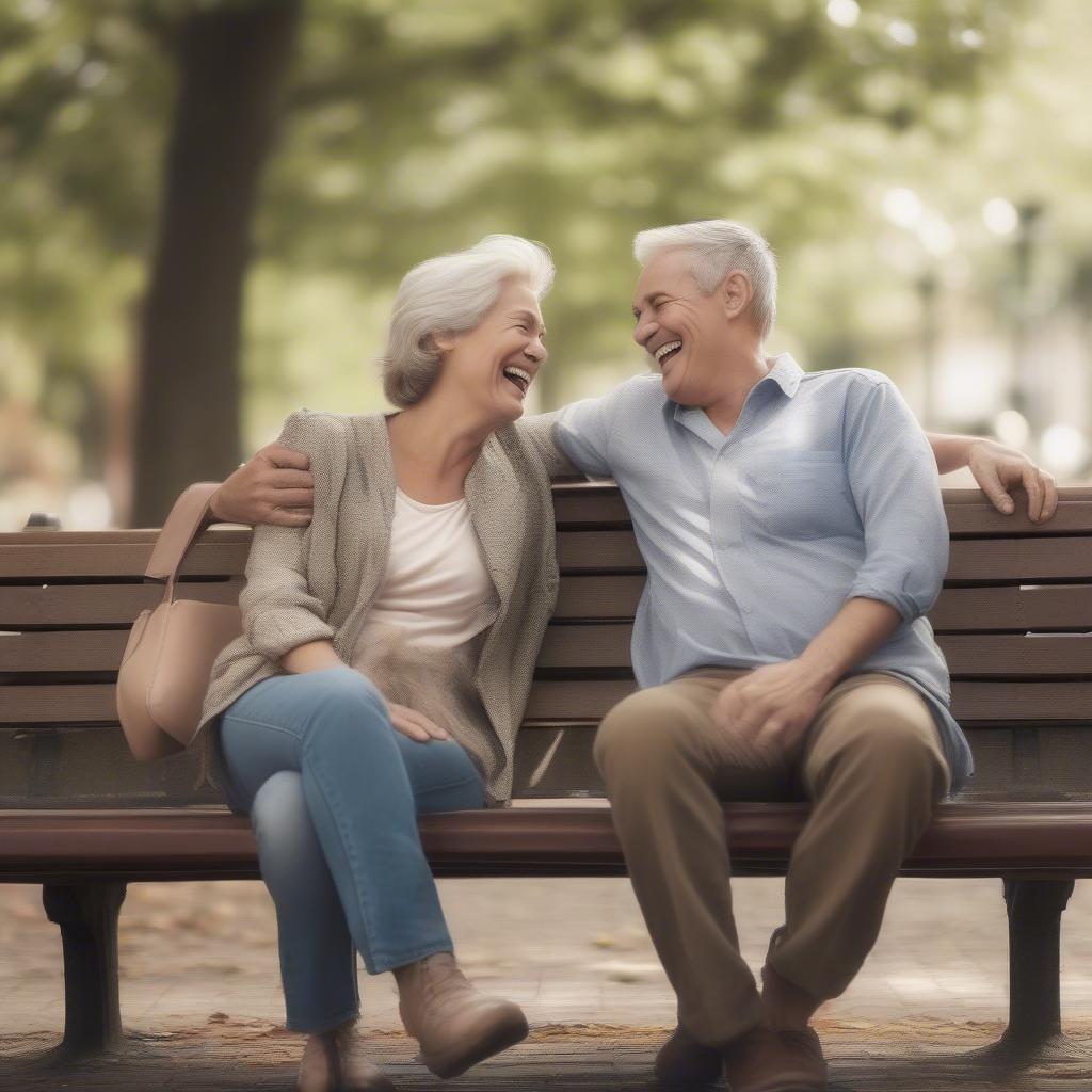 Mature couple sharing a laugh, showcasing love transcends age