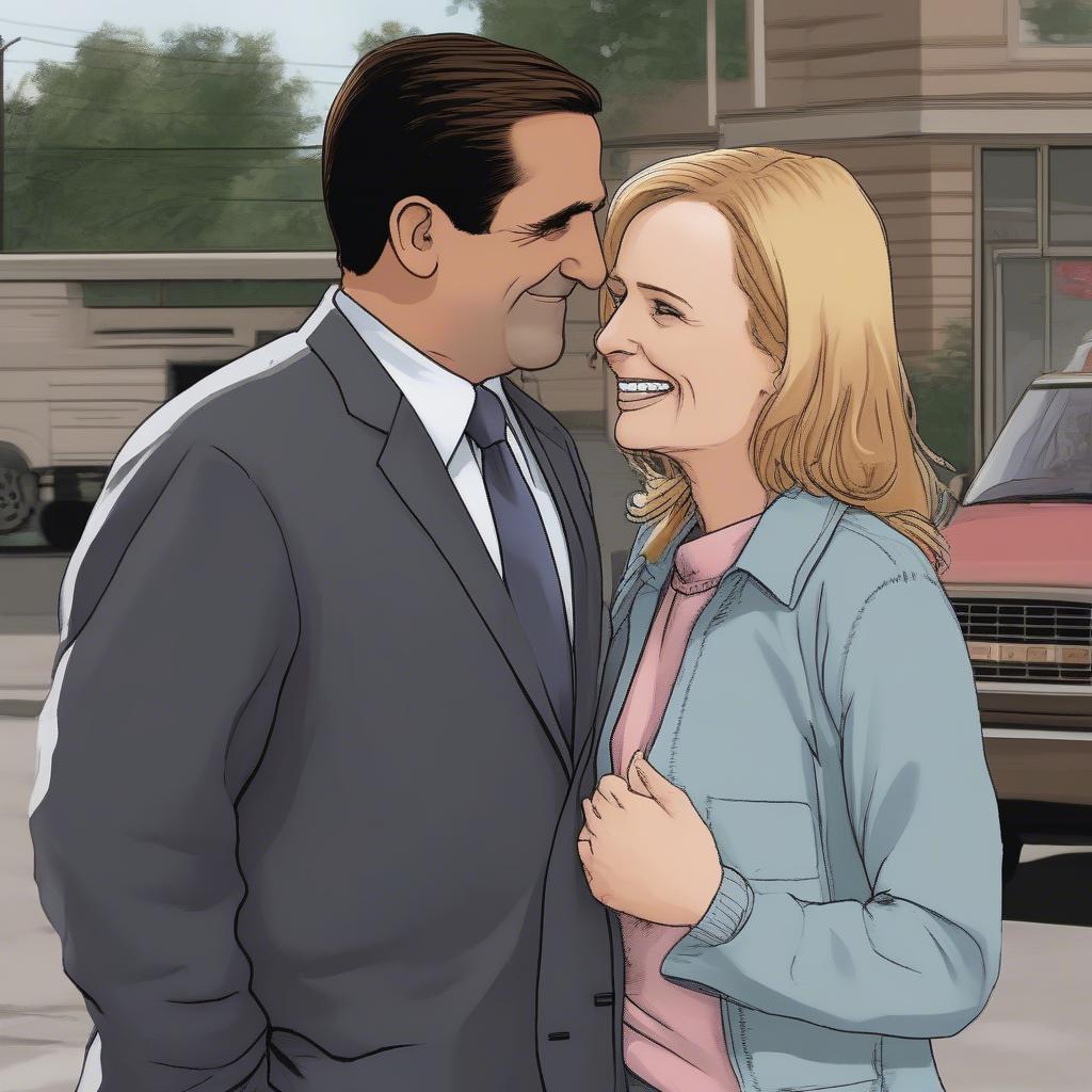 Michael Scott and Holly Flax sharing a loving moment.