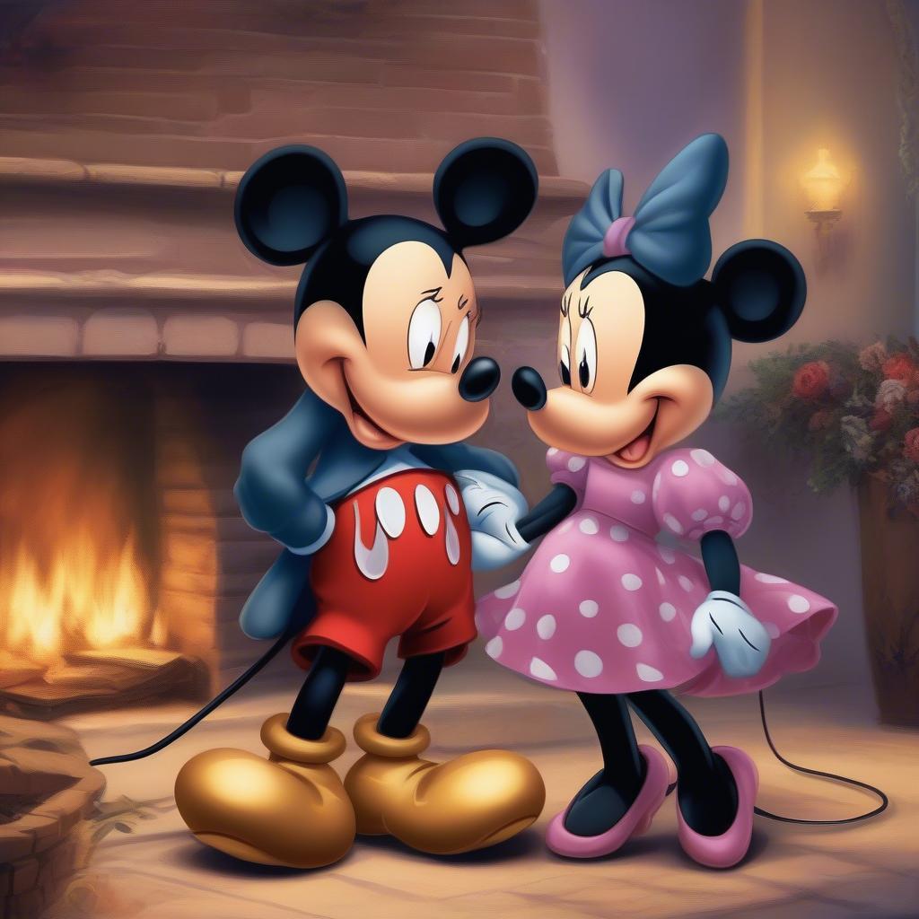 Mickey and Minnie gazing lovingly at each other