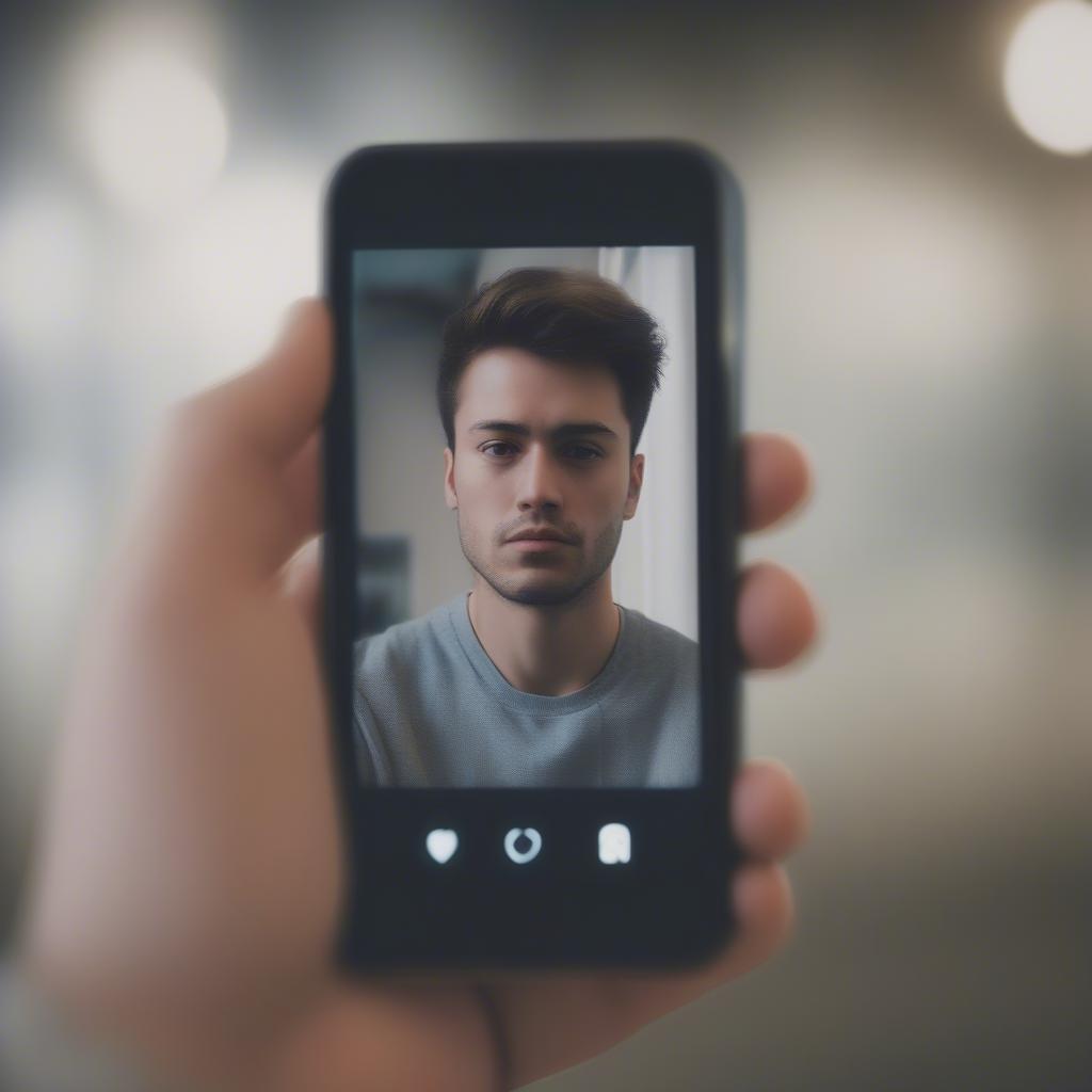 Missing You Quotes for Long Distance Relationships: Person holding a phone, looking at a photo