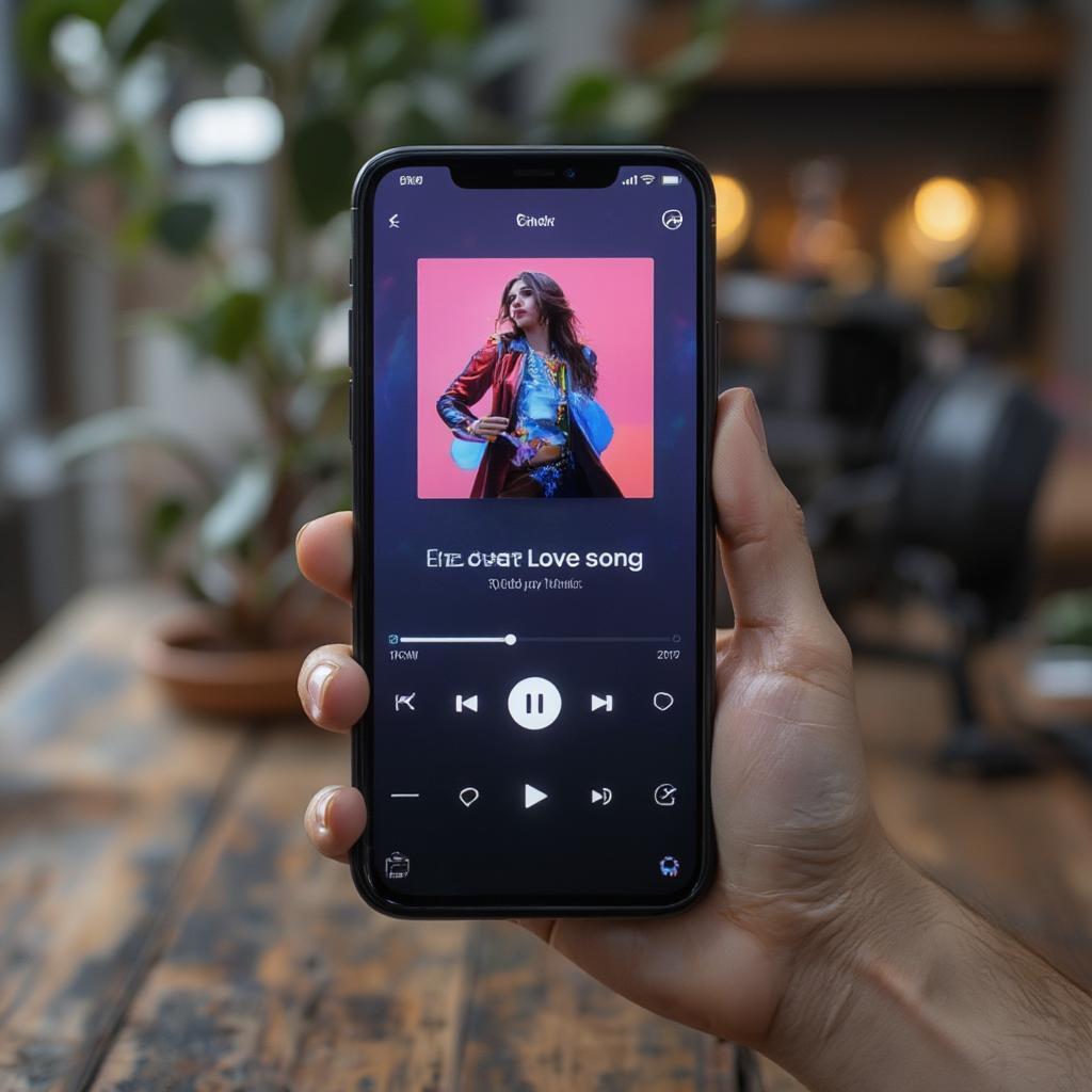 Modern love song playing on a music streaming app