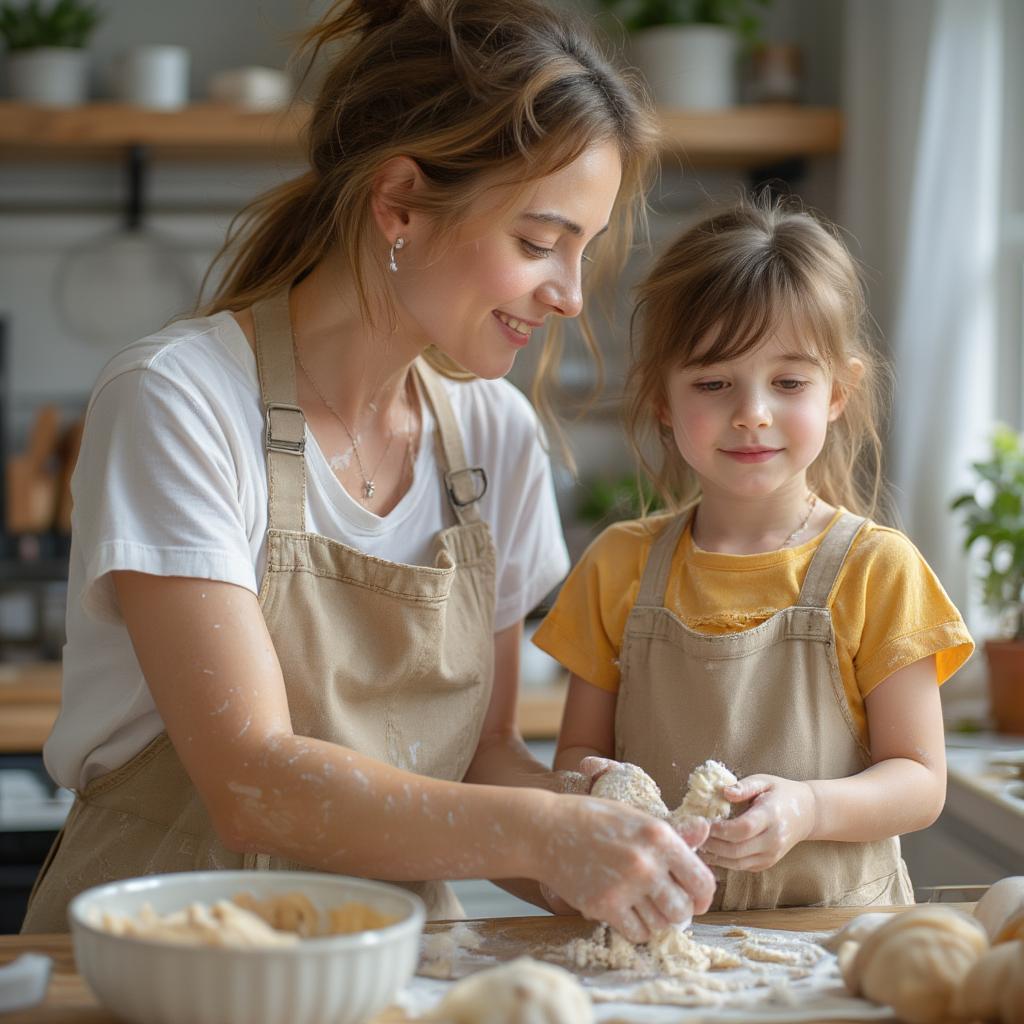 Mother and child baking together, a loving moment