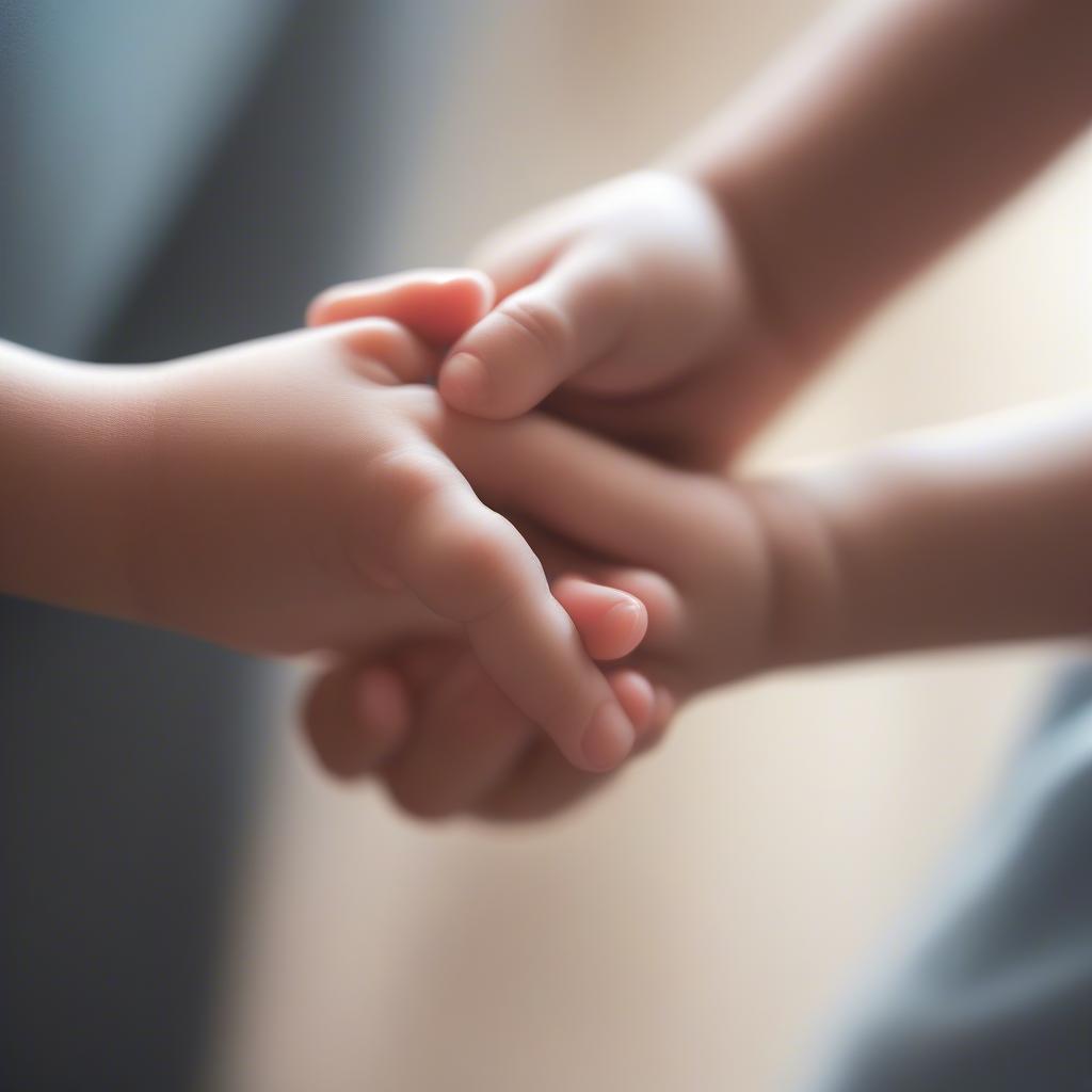 A mother and child holding hands while walking together.