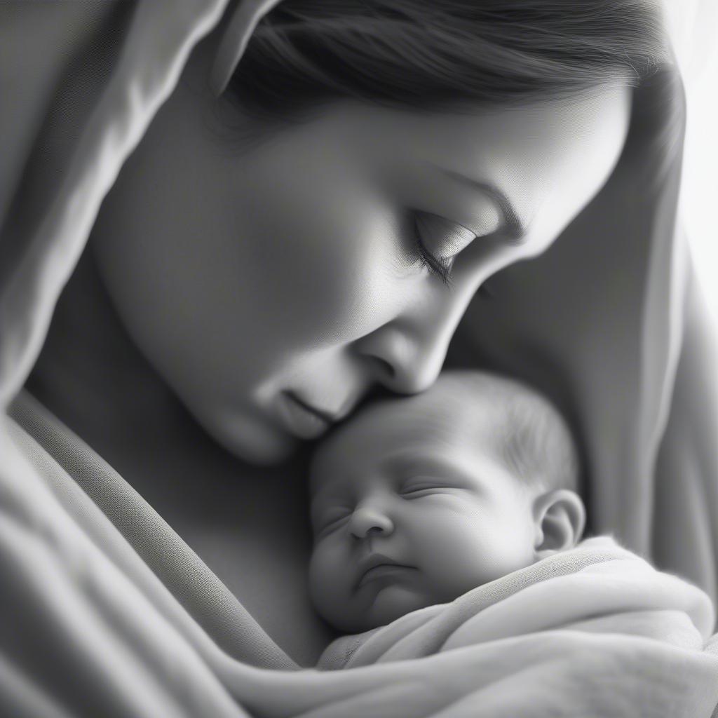 A mother gently cradles her newborn baby, a picture of unconditional love.