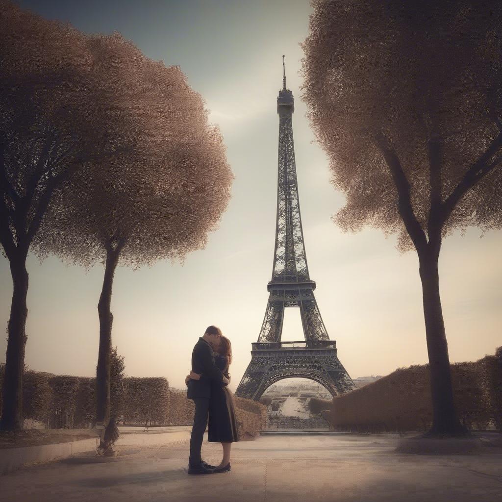 Couple embracing in Paris