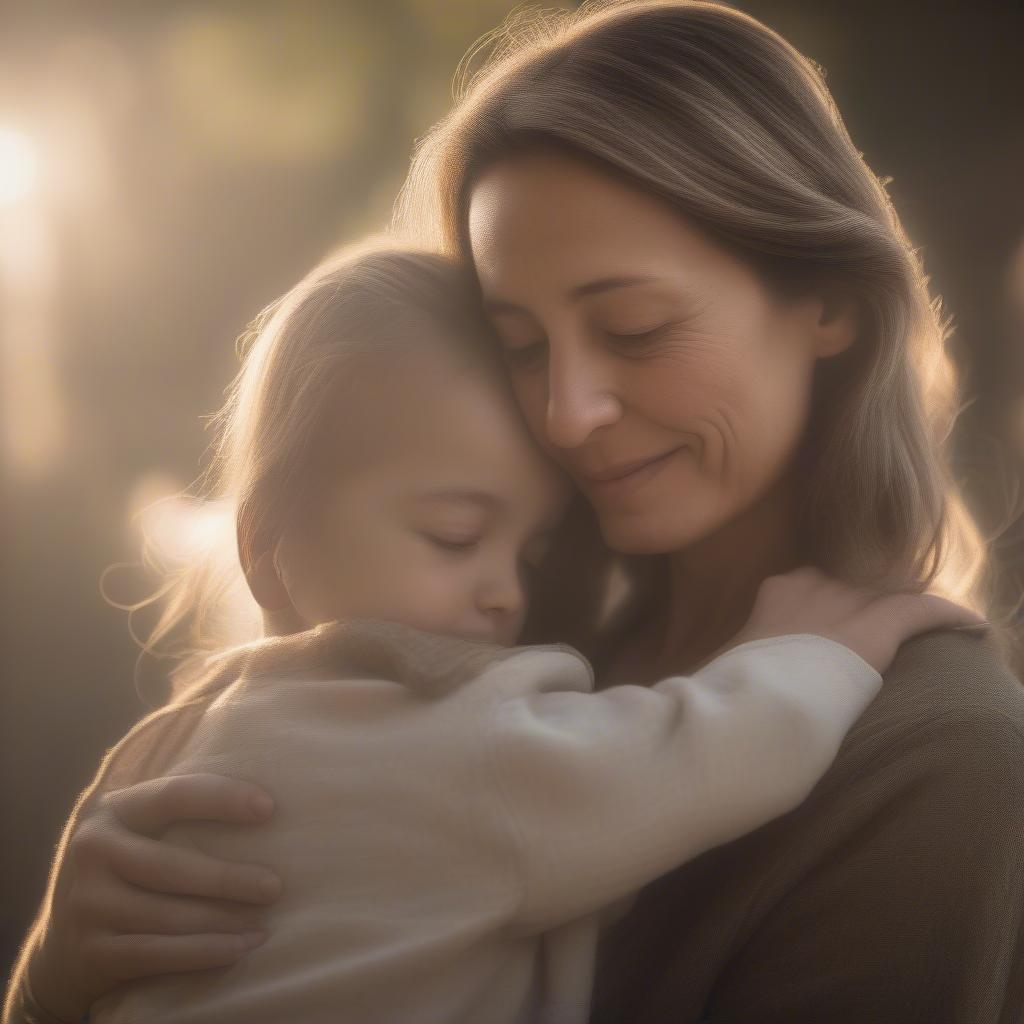 A mother and child embrace warmly, illustrating the deep bond of love.